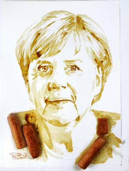 Food-art of Pavel Bondar: German’s Chancellor Angela Merkel made from beer and sausages