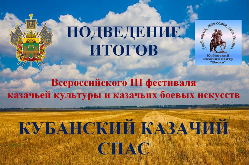 ПОДВЕДЕНИЕ ИТОГОВ Всероссийского III фестиваля казачьей культуры и казачьих боевых искусств
«Кубанский казачий Спас», 2021 года